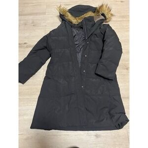 Adomi Full‎ Zip Fur Trim Hooded Puffer Down Black Jacket Coat Size Medium Womens